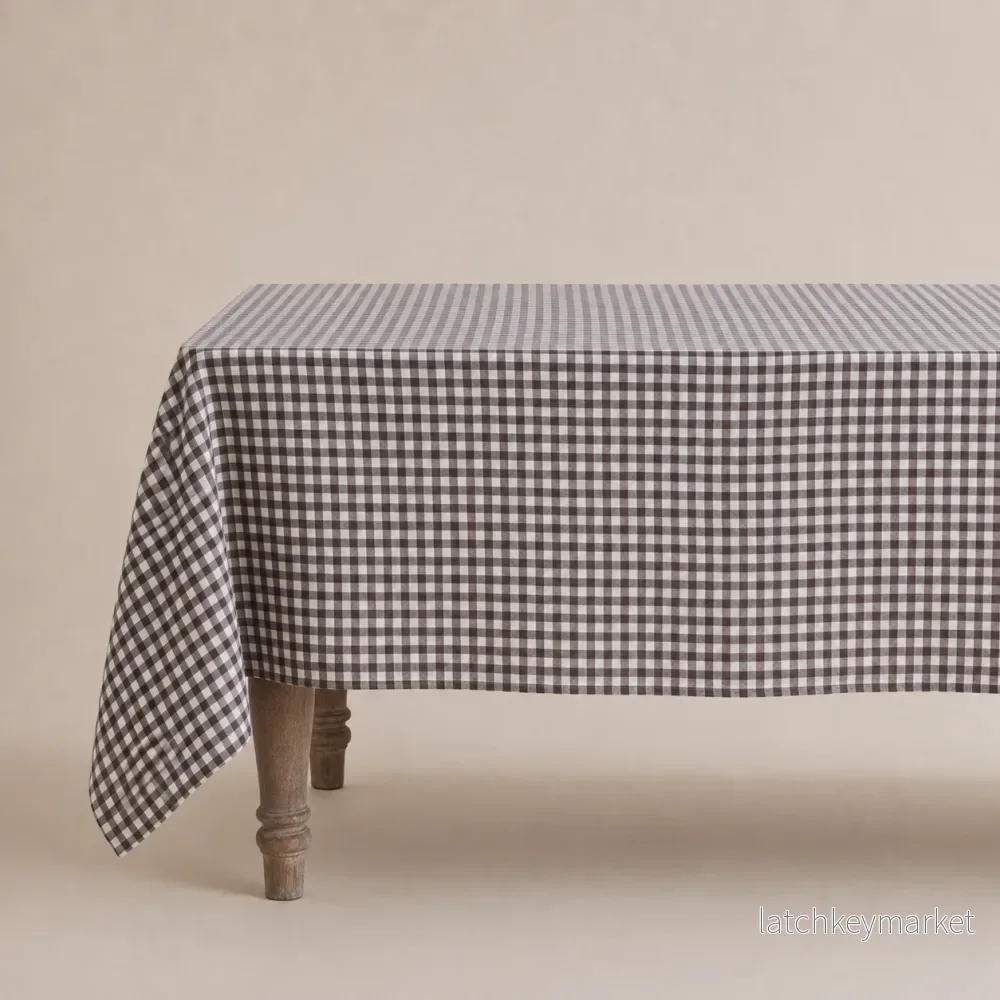 French Linen Table Cloth Brown Gingham French Linen Table Cloth Brown Gingham