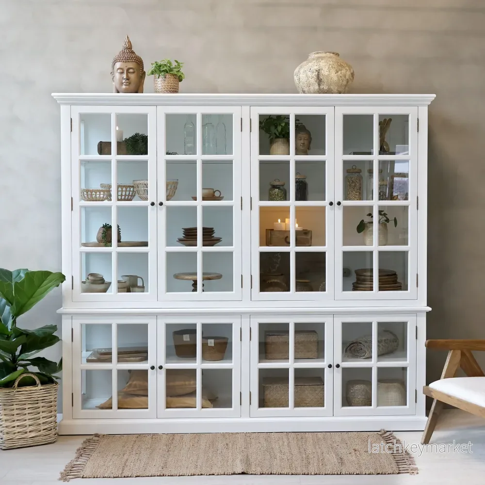 Chic Antique Vitrinskåp Marseille med 8 dörrar och hyllor H195/L220/B55 cm Vit Chic Antique Vitrinskåp Marseille med 8 dörrar och hyllor H195/L220/B55 cm Vit