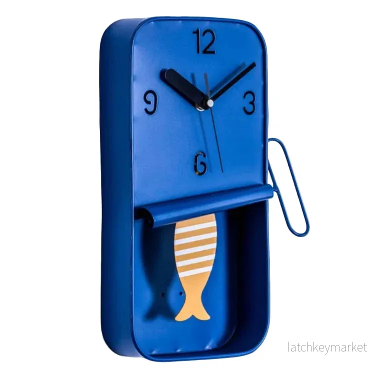 Navy Blue Metal Sardine Tin Pendulum Wall Clock - Bild 2