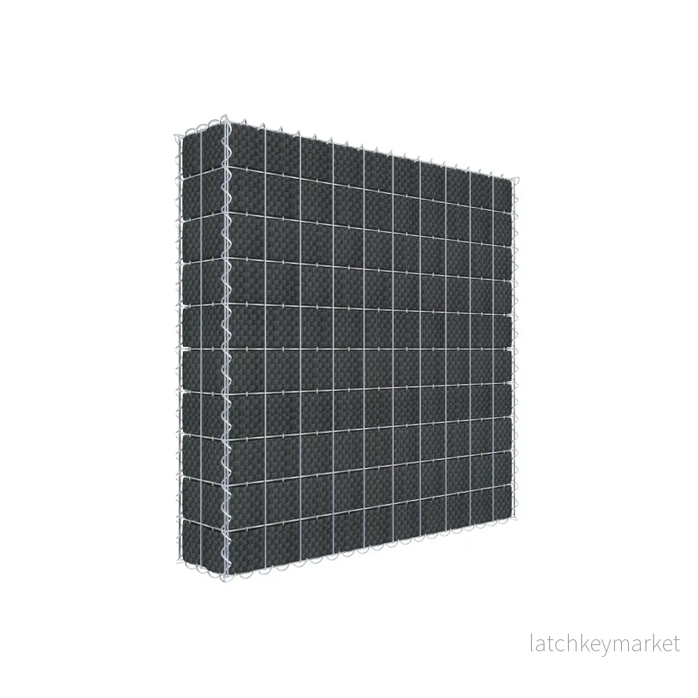 Grön gabion med fleece & insynsskydd 100 cm x 100 cm x 20 cm (L x H x D), maskstorlek 5 cm x 10 cm, spiral