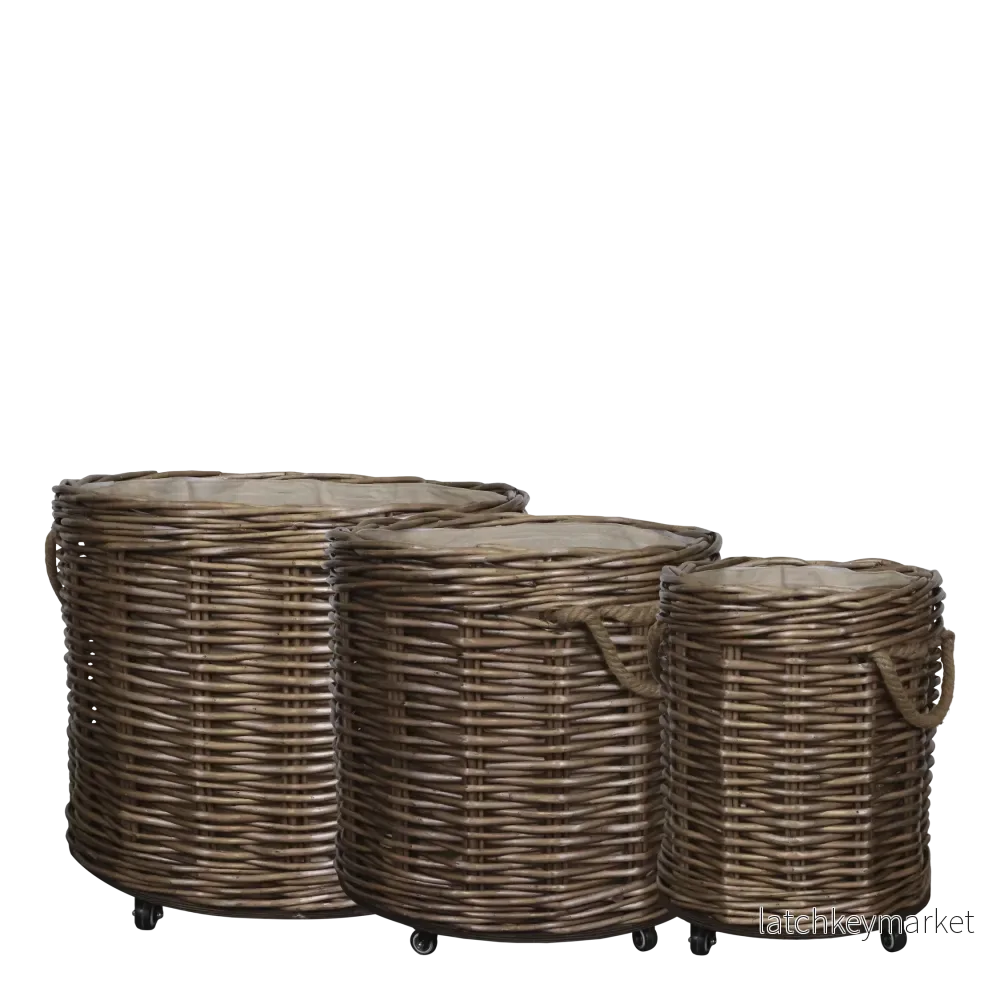 Chic Antique DIV Fransk korg med hjul set om 3 Rund Chic Antique DIV Fransk korg med hjul set om 3 Rund