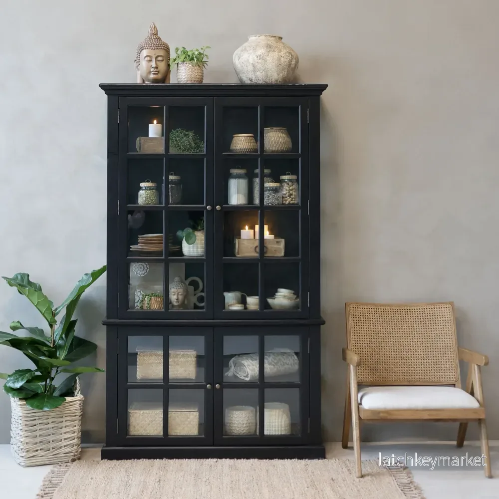 Chic Antique Vitrinskåp Marseille med 4 dörrar och hyllor H196/L120/B40 cm Svart - Bild 2