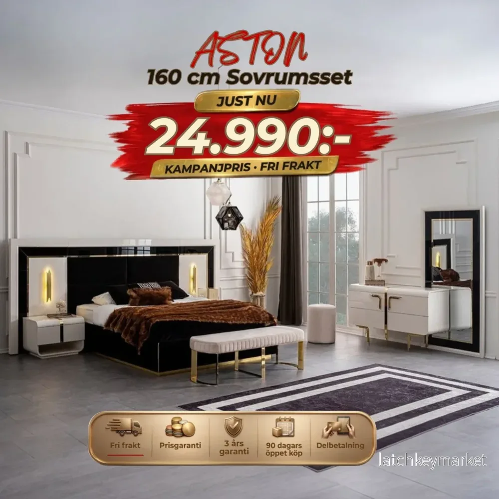 Aston Sovrumsset(160 cm Säng – 2 st Sängbord – Sminkbord -Spegel) Aston Sovrumsset(160 cm Säng – 2 st Sängbord – Sminkbord -Spegel)