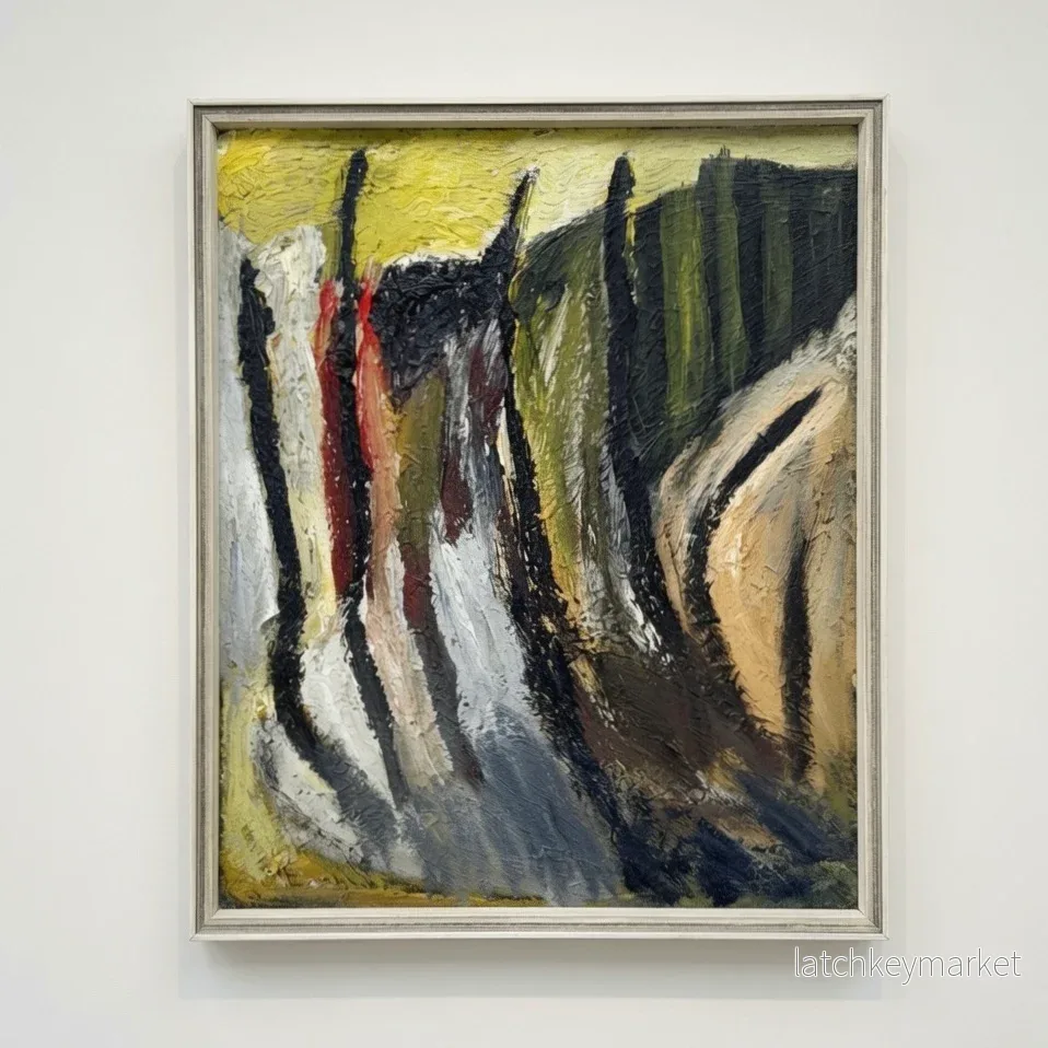 Olja på pannå impressionism Abstrakt Impasto Signerad 50-tal Mid Century