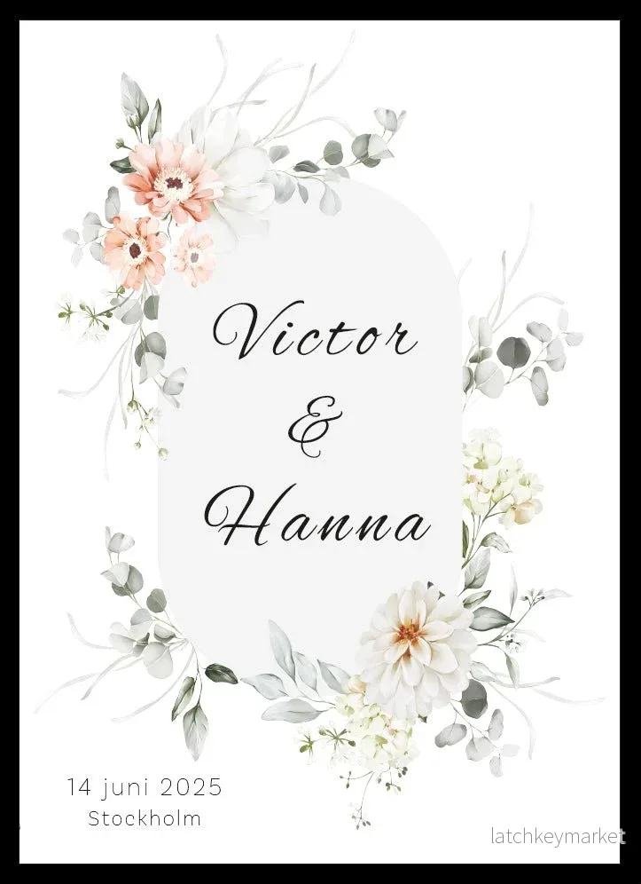 Bröllopstavla Ram av blommor