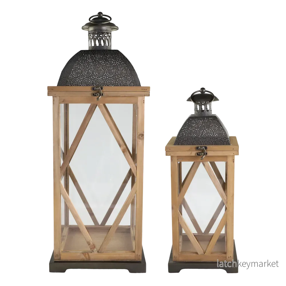 Ljuslykta med dekoration set om 2 Freja H67 cm /H47,5 cm