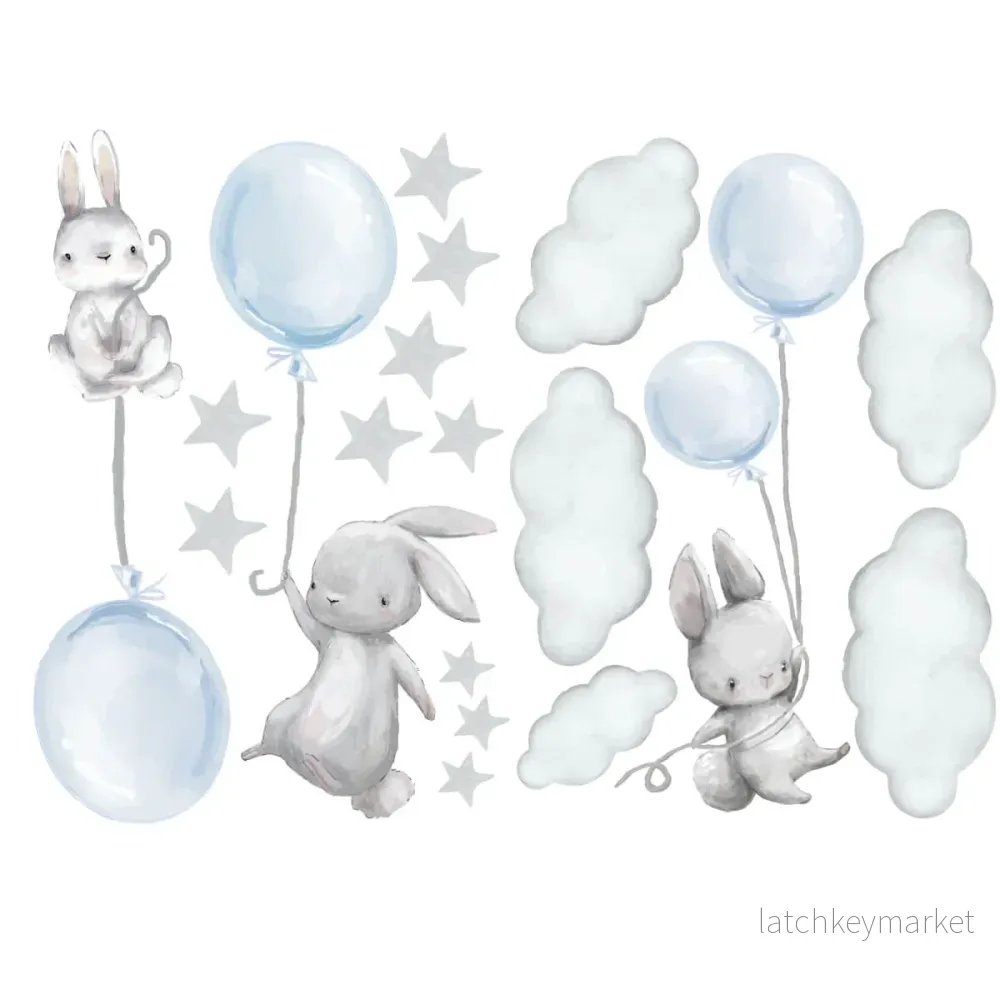 Väggdekor Kaniner & ballonger blå - Bild 2