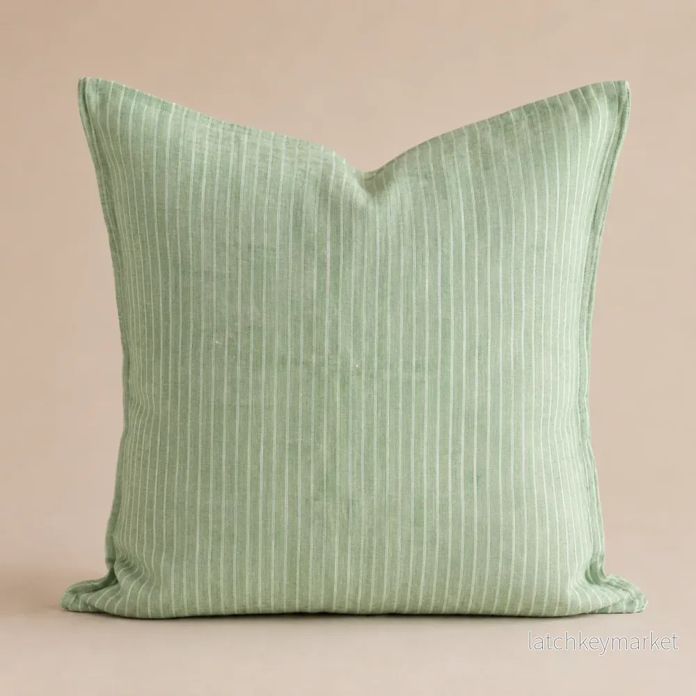 French Cushion Cover Green Chambray Stripe French Cushion Cover Green Chambray Stripe