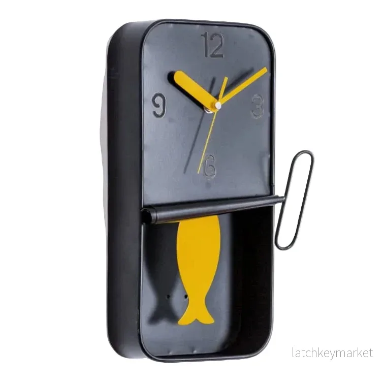 Black Metal Sardine Tin Pendulum Wall Clock - Bild 2