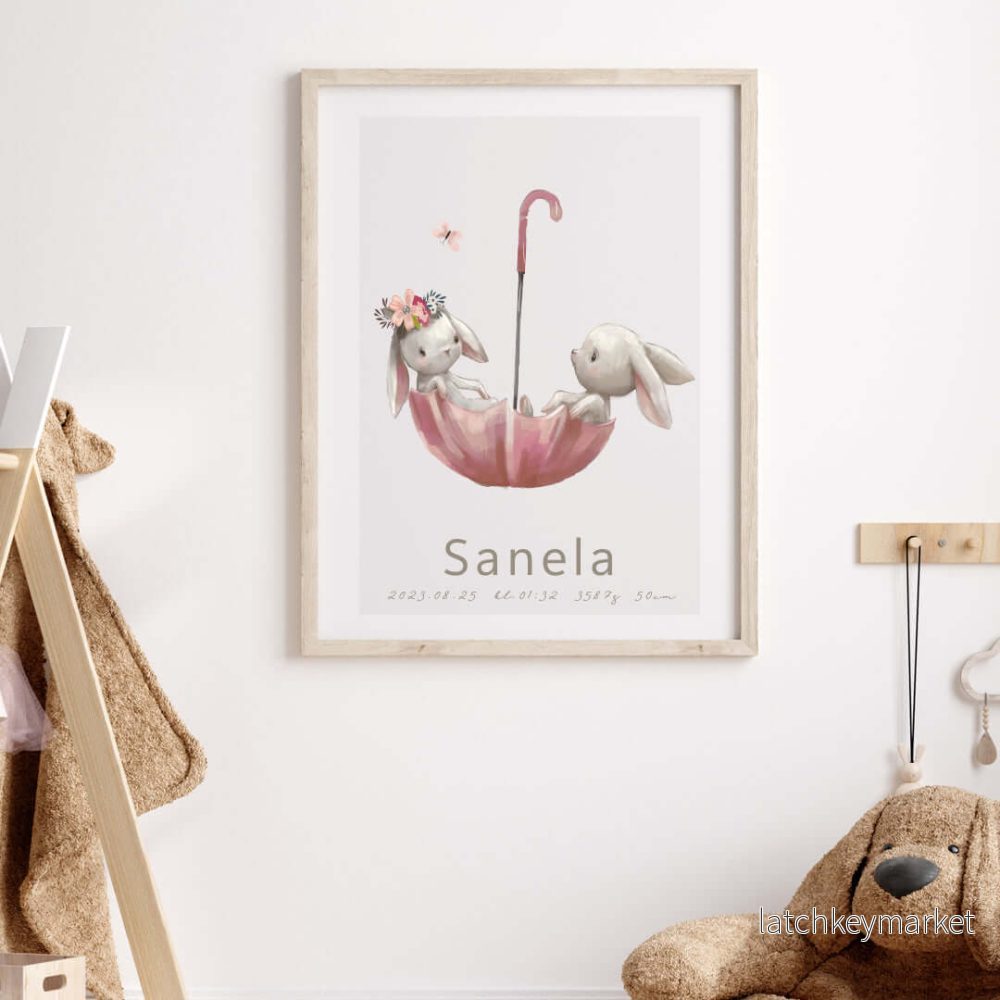 Namntavla Rabbits & Umbrella - Bild 2