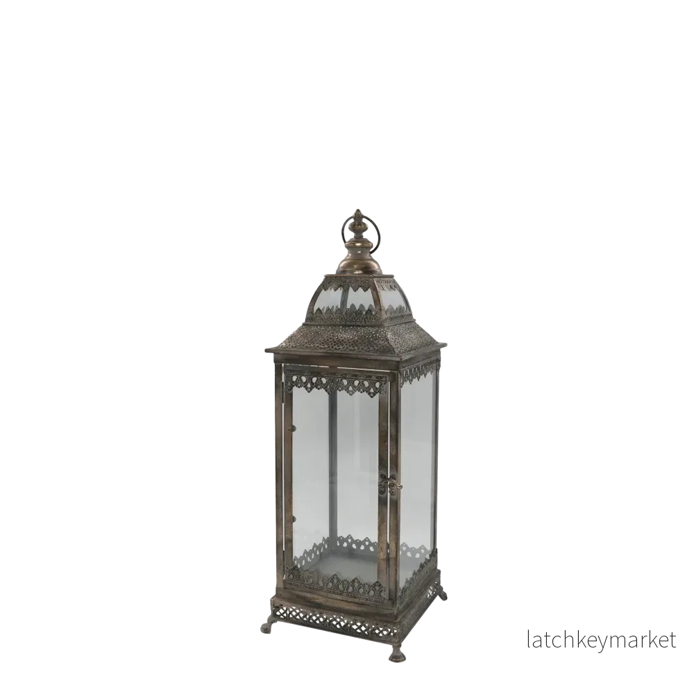 Ljuslykta med dekor H62/L20/B20 cm antik guld Ljuslykta med dekor H62/L20/B20 cm antik guld
