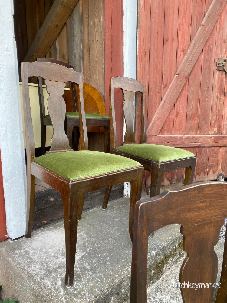 6st vackra stolar i mörkt trä med klädd sits - Bild 2