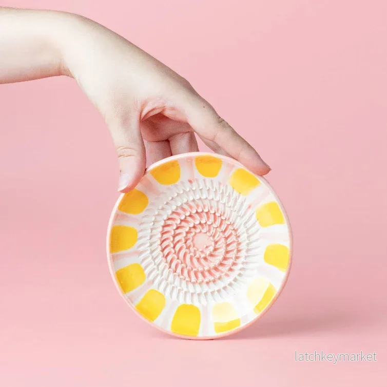Ceramic Garlic Grater Plate - Small Pink & Yellow- Valentina - Bild 3