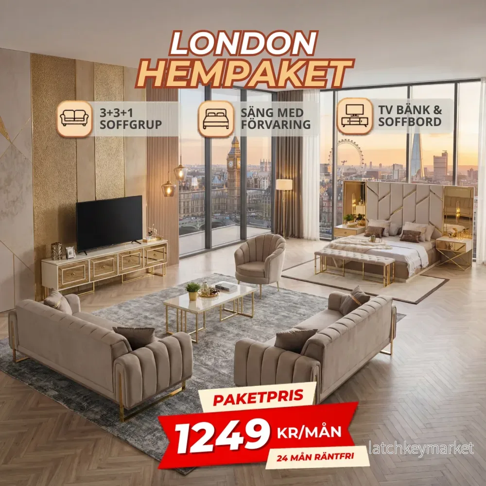 9️⃣ London HemPaket (Soffgrupp – TV-bänk – Soffbord – Säng med förvaring) 9️⃣ London HemPaket (Soffgrupp – TV-bänk – Soffbord – Säng med förvaring)