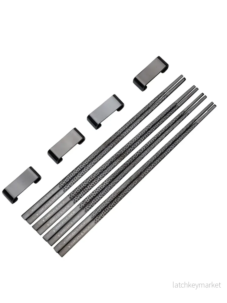 Chopsticks/Ätpinnar, 4 par + 4 ställ, Svart