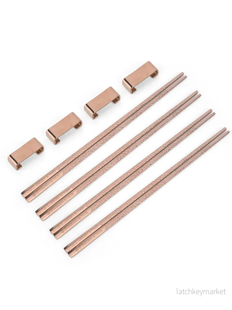 Chopsticks/Ätpinnar, 4 par + 4 ställ, Koppar-Rosé