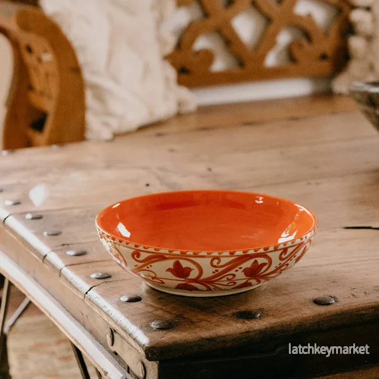 Large Ceramic Bowl - Salad Bowl - Orange/off white - Azahara
