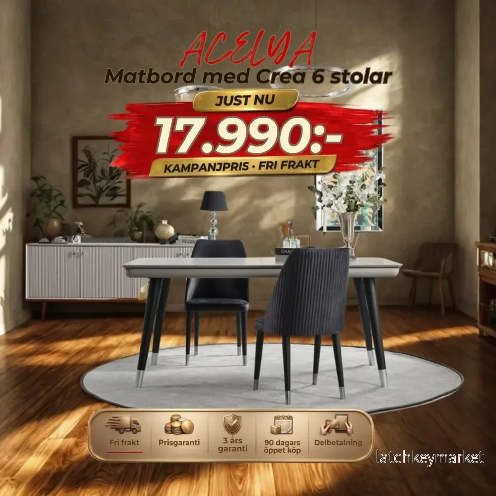 Acelya Matbord med Crea 6 stolar Acelya Matbord med Crea 6 stolar