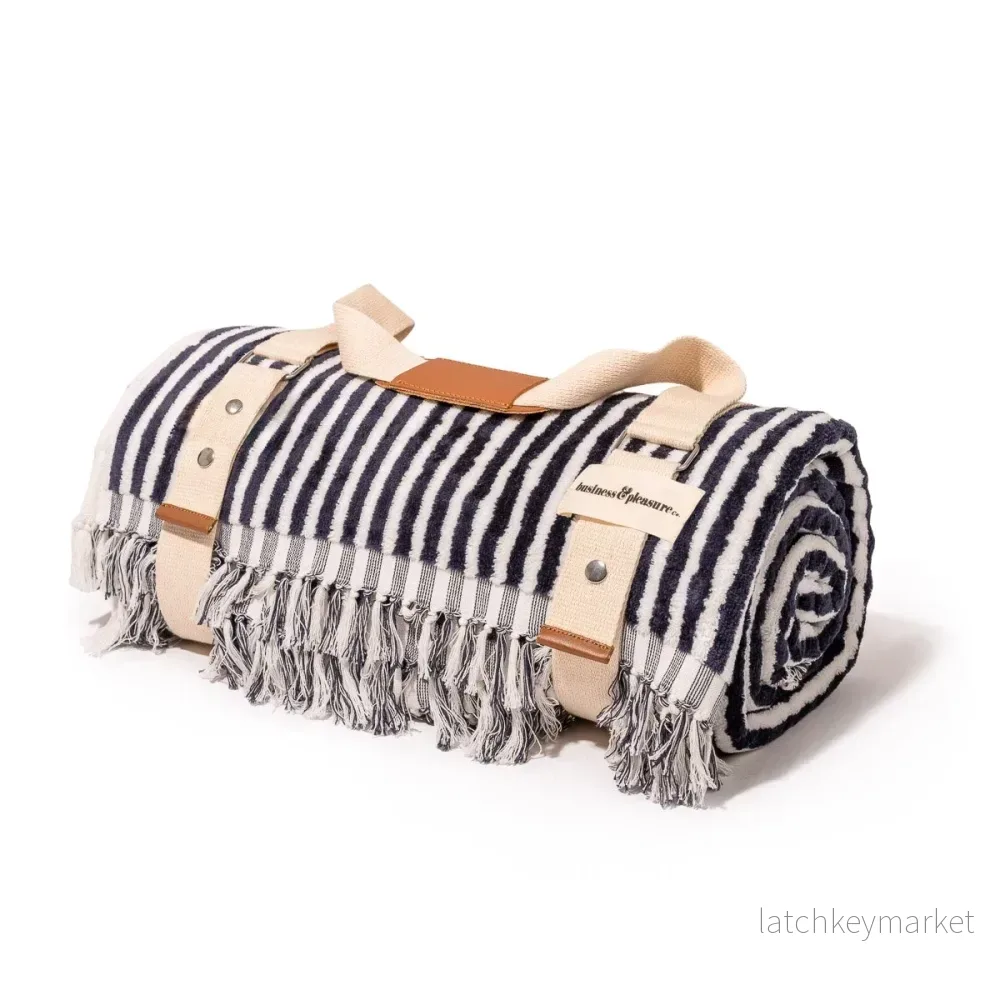 Beach Blanket Navy Blue Stripe Beach Blanket Navy Blue Stripe