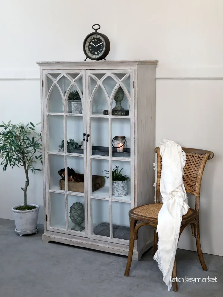 Chic Antique Vitrinskåp m. bågformade glasdörrar - Bild 2