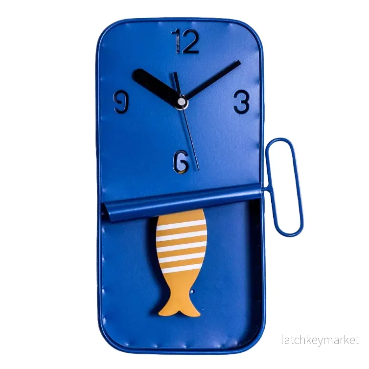 Navy Blue Metal Sardine Tin Pendulum Wall Clock
