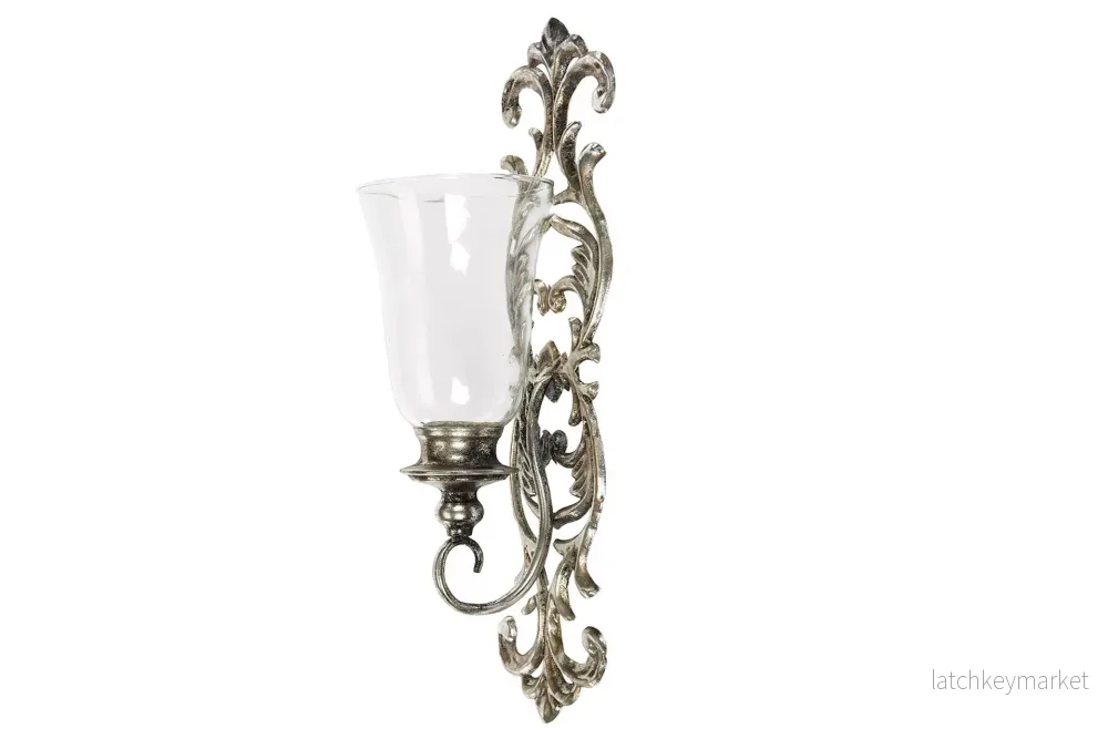 Ljusstake Vägg Ljushållare Antik Silver 14,5x16x52cm HH Ljusstake Vägg Ljushållare Antik Silver 14,5x16x52cm HH