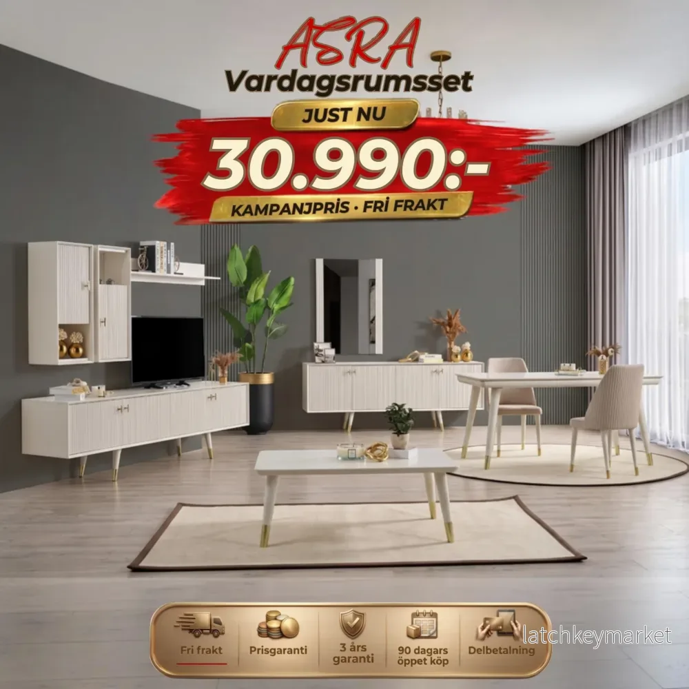 Asra Vardagsrumsset – (Matbord med 6st Stolar-Soffbord-Tv Bänk)