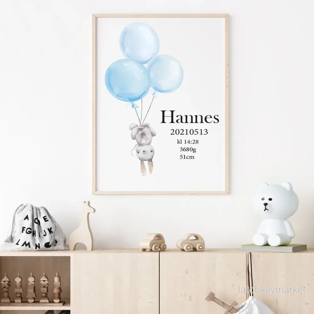 Namntavla Kanin med ballonger blå - Bild 2