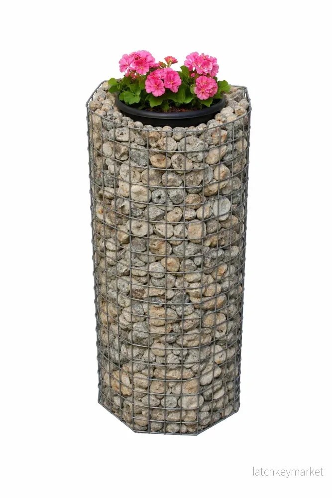 Halv åttkantig blomsterpelare, höjd 82 cm, MW 5 x 5 cm, varmförzinkad inkl. kruka