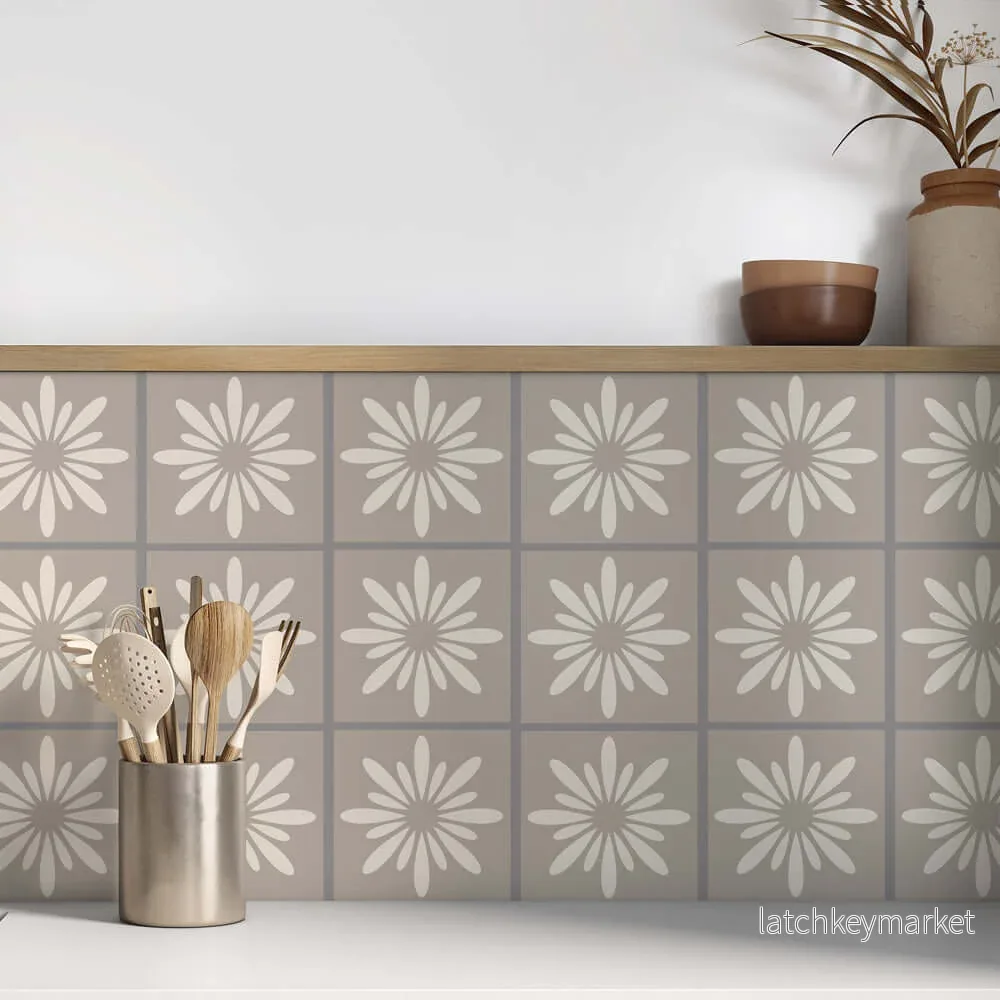 Kakeldekor retroblomma beige Kakeldekor retroblomma beige