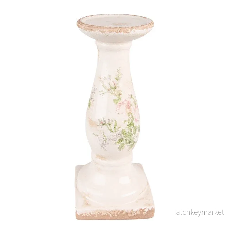 Ljusstake 30 cm Rosa Beige Keramik Blommor REA Ljusstake 30 cm Rosa Beige Keramik Blommor REA