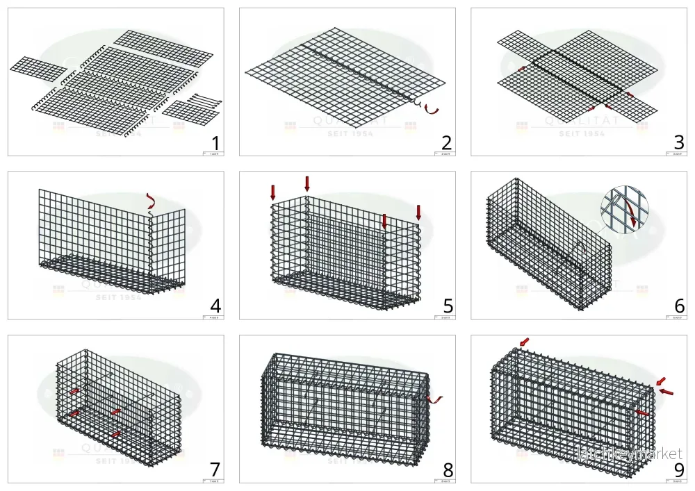 Gabion 100 cm x 30 cm x 20 cm (L x H x D), maskstorlek 5 cm x 5 cm, spiral - Bild 2