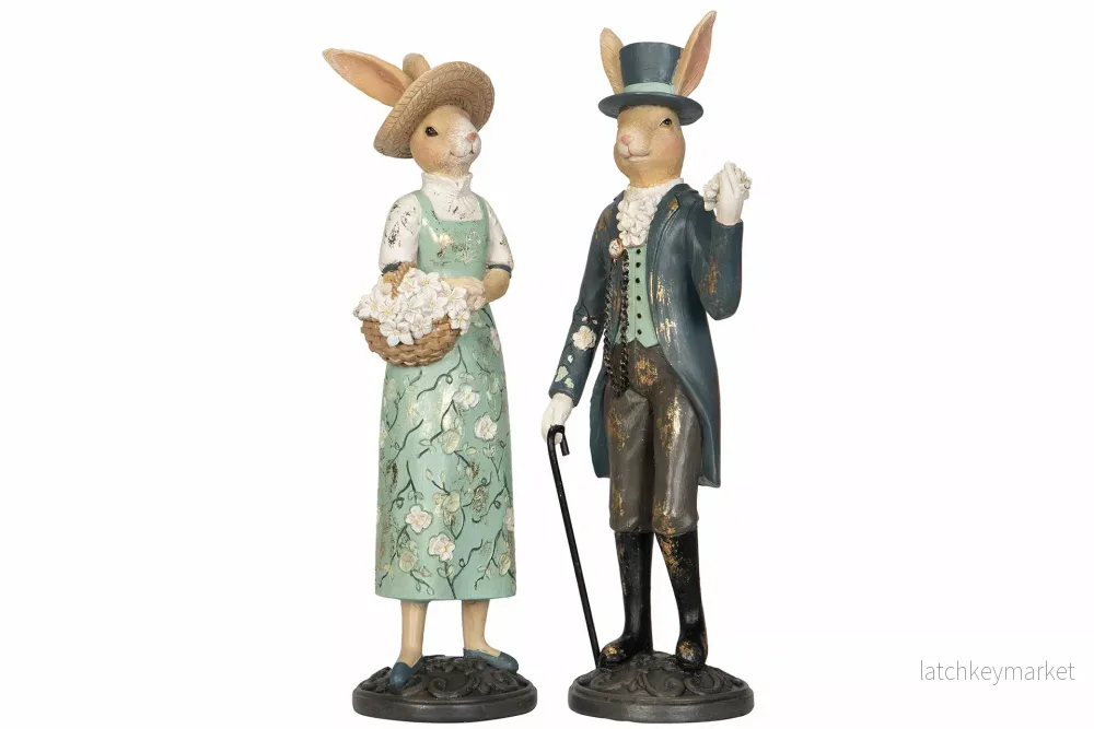 Påskdekoration Hare Mr & Mrs Mix Polyresin 9,5x7x26cm 2-pack REA