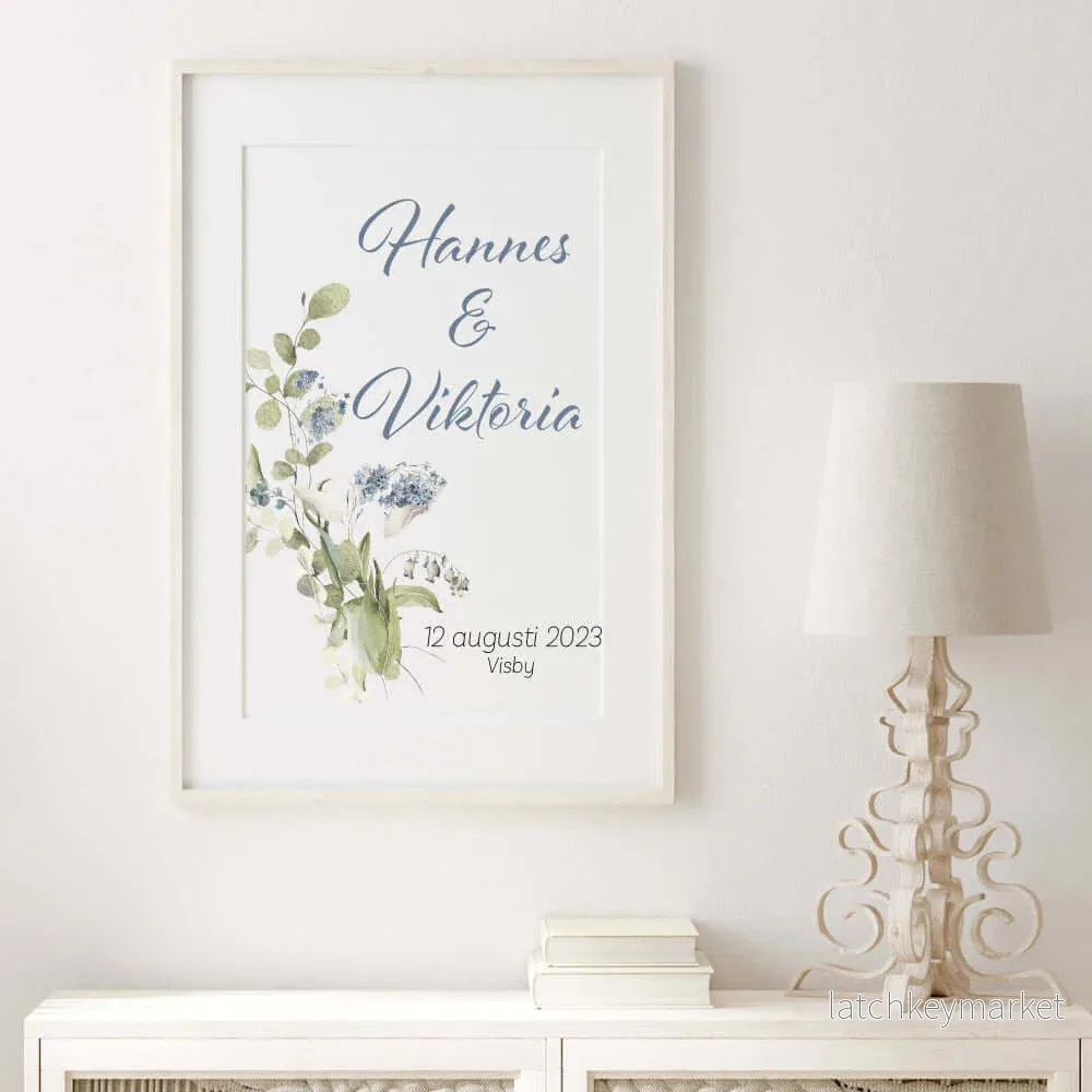 Bröllopstavla Blommor blå - Bild 2