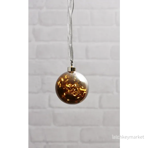 Julgranspynt Glaskula Glow Silver 10 cm 15 Ljus LED REA