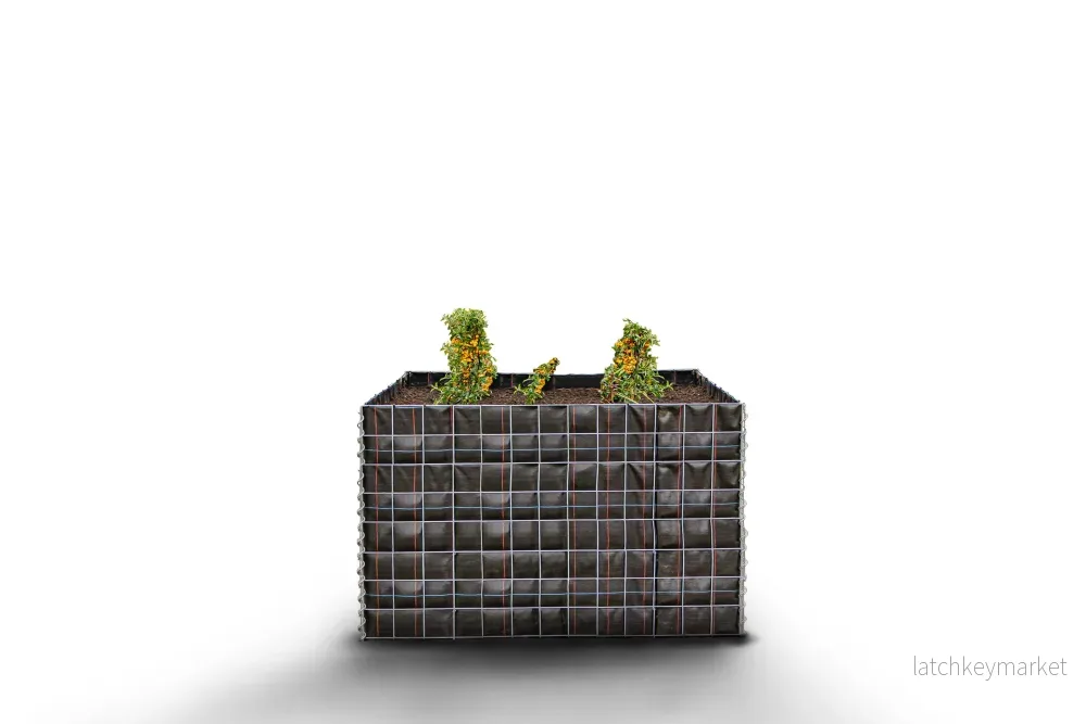 Högbädd, fyrkantig utan stenområde – Längd: 130 cm – Höjd: 80 cm – Djup: 80 cm – Maskstorlek: 10 x 10 cm
