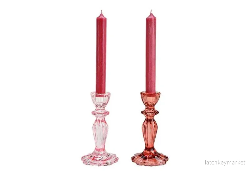 Ljusstake av glas rosa rosa 2-pack (B/H/D) 8x15x8cm REA Ljusstake av glas rosa rosa 2-pack (B/H/D) 8x15x8cm REA