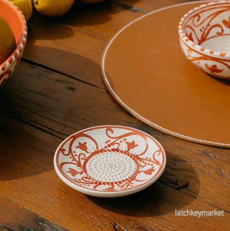 Ceramic Garlic Grater Plate - Small Orange & Beige - Azahara