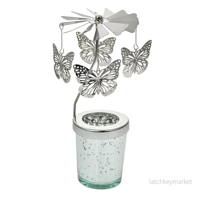 Ljusstake Värmeljushållare Ø 8×17 cm Silverfärgad Glas Metall Fjärilar REA Ljusstake Värmeljushållare Ø 8×17 cm Silverfärgad Glas Metall Fjärilar REA
