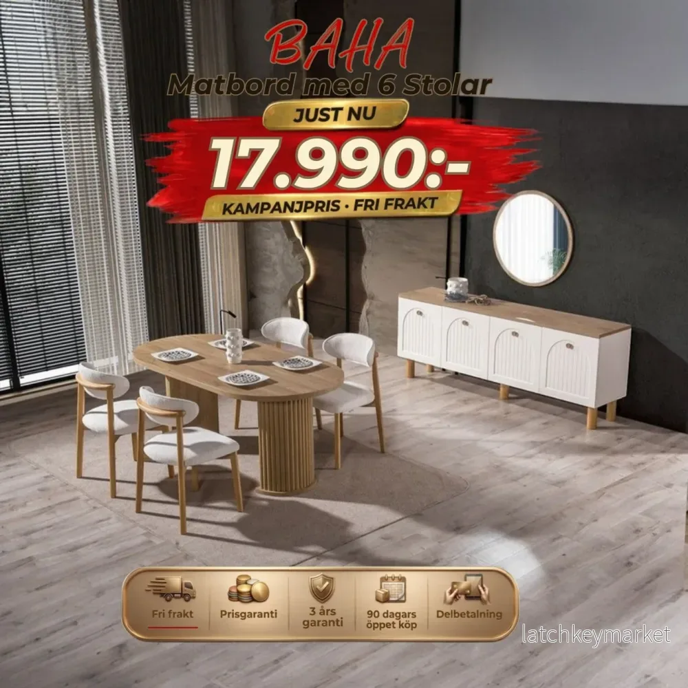 Baha Matgrupp – Matbord med 6 Stolar Baha Matgrupp – Matbord med 6 Stolar