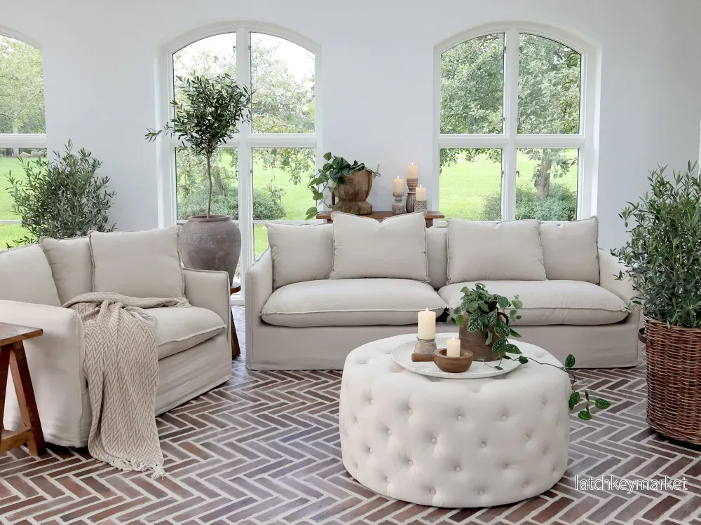 Chic Antique Fåtölj Soffa i lin med 5 kuddar - Bild 3