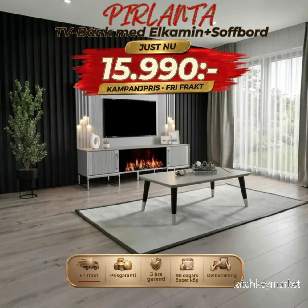 Pirlanta TV-Bänk med Elkamin+Soffbord