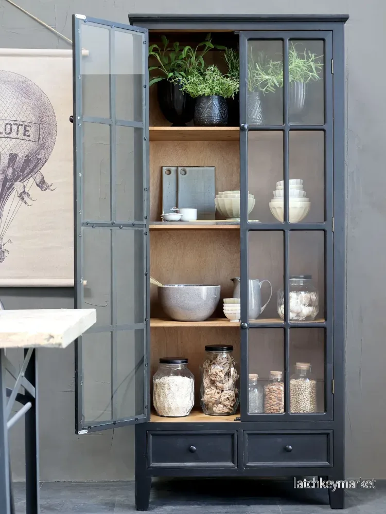 Chic Antique Vitrinskåp m. 2 glasdörrar och 2 lådor - Bild 3