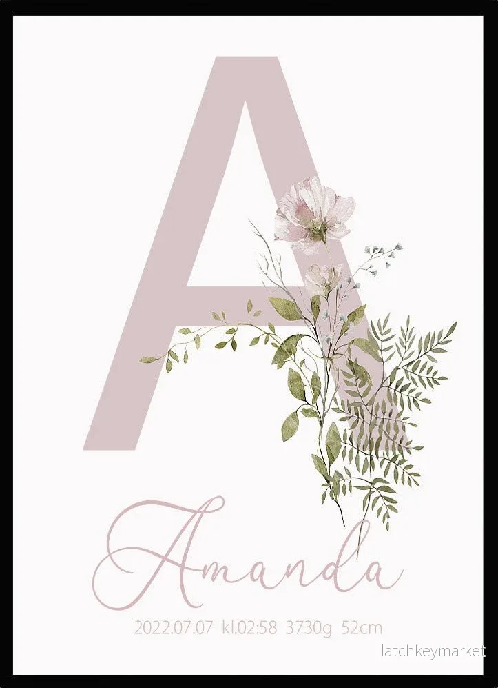 Namntavla Bokstav med blommor rosa Namntavla Bokstav med blommor rosa