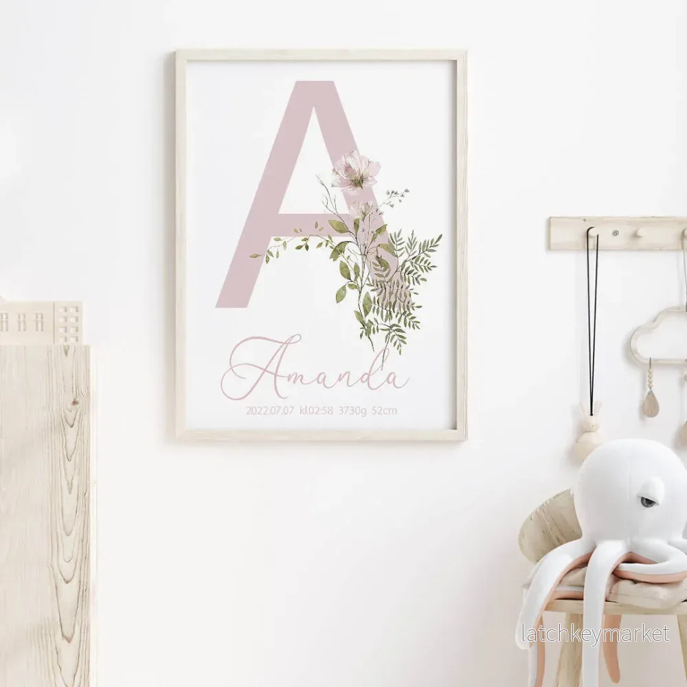Namntavla Bokstav med blommor rosa - Bild 2