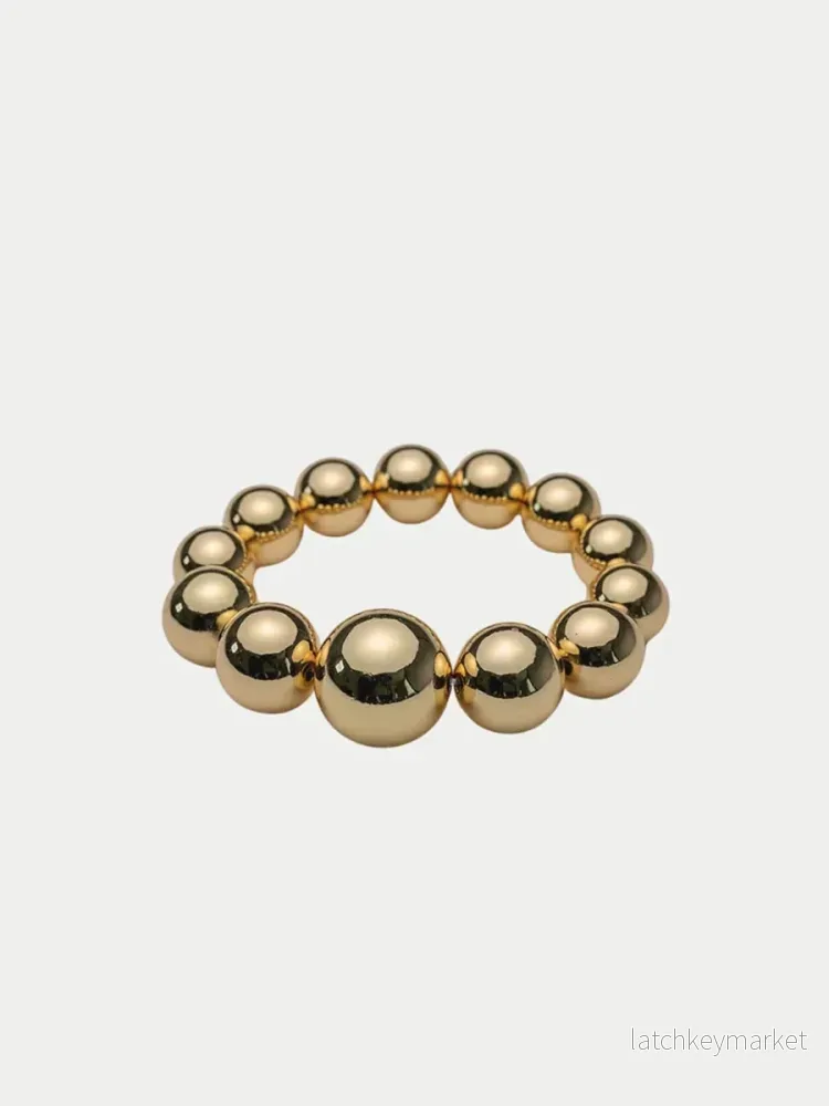 Big Bead Elastiskt Armband, Guld