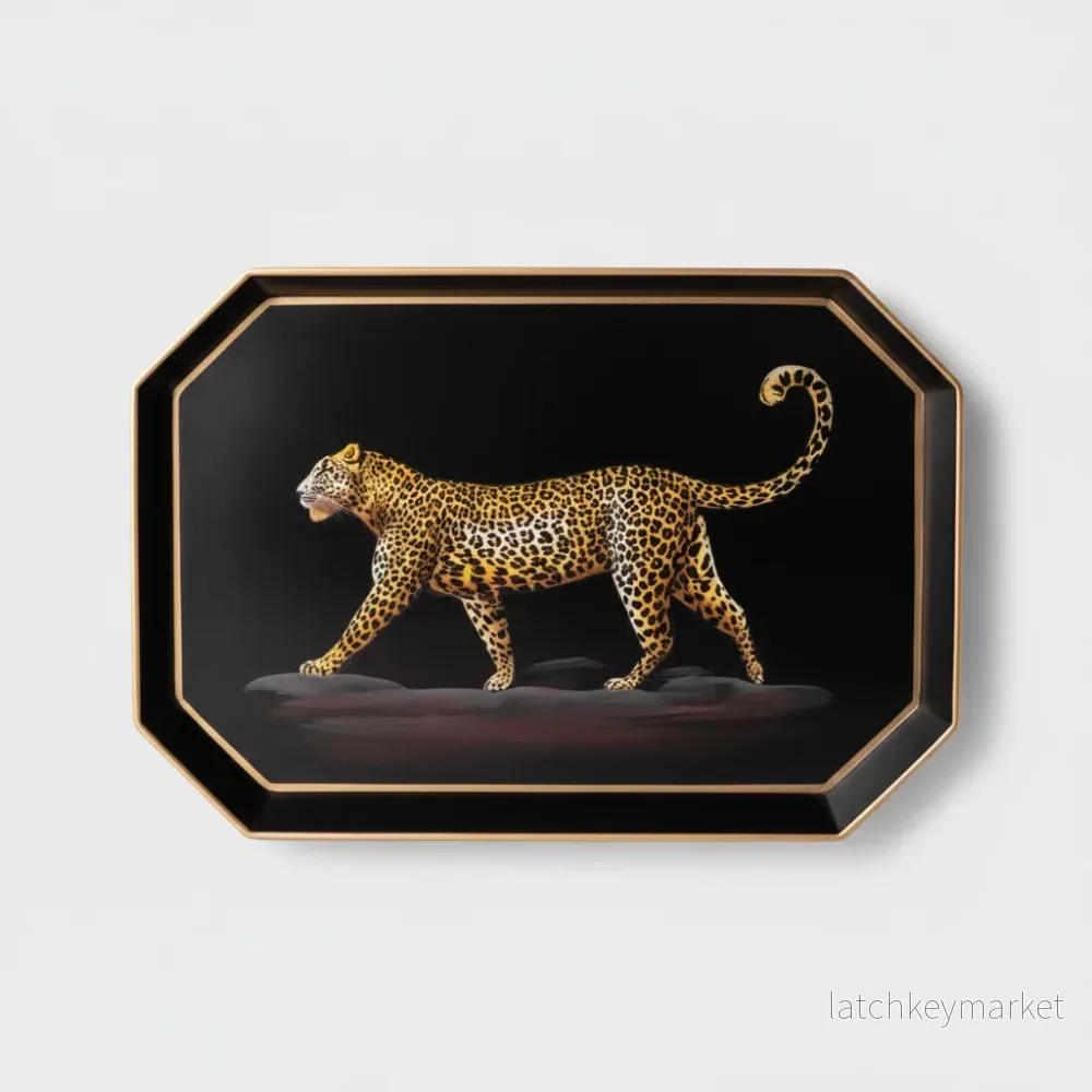 Bricka Handmålad Leopard Les Ottomans Bricka Handmålad Leopard Les Ottomans