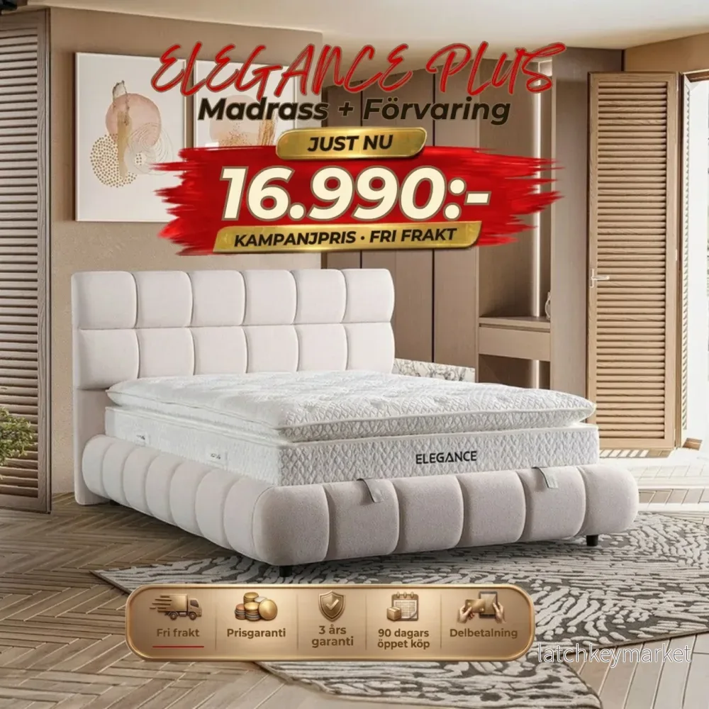 Elegance Plus  Säng-Huvudgavel-Madrass-Förvaring