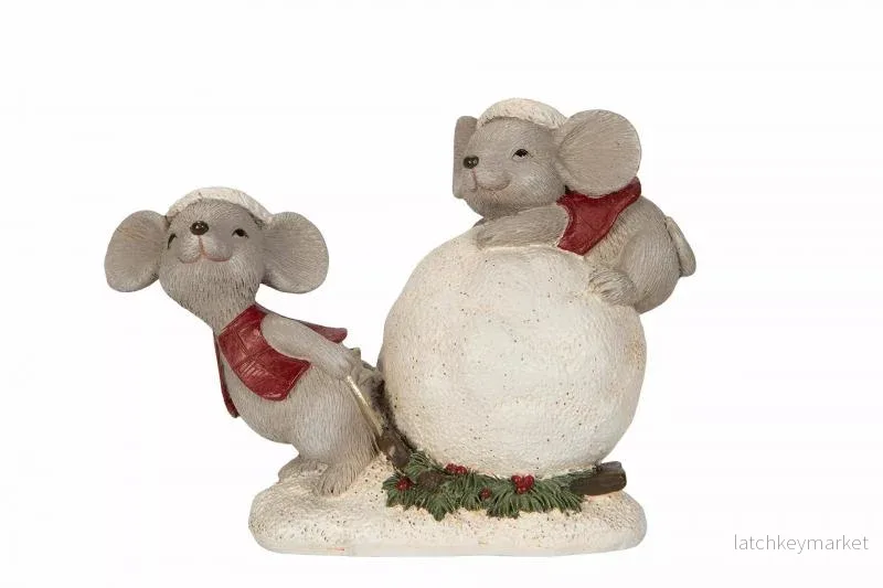 Juldekoration Inomhus Möss Med Snöboll polyresin12x5x8,5cm  REA