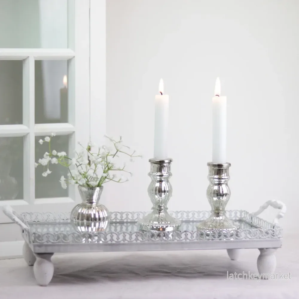 Dekorativt Fat Bricka Spegel Avlång Shabby Vit 2-pack Dekorativt Fat Bricka Spegel Avlång Shabby Vit 2-pack